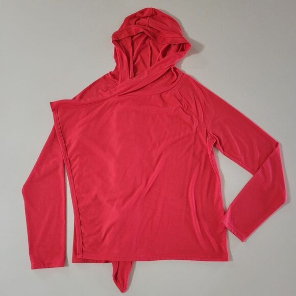 Old Navy Intimates Women's Red Orange Hooded Waterfall Long Sleeve Cardigan - Picture 8 of 11